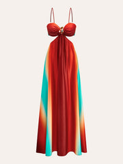 Satin Cut-Out Waist Gradient Dress