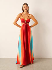 Satin Cut-Out Waist Gradient Dress