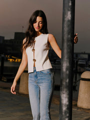 Shell Button Detail Sleeveless Top