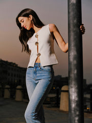 Shell Button Detail Sleeveless Top