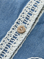 Embroidered Denim Button Vest