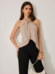 Cotton & Linen Halter Neck Backless Top
