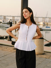 Cotton & Linen Pleated Back Tie Top