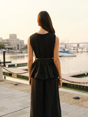 Peplum Top Wide-Leg Pants Set With Belt