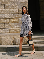 Linen Blend Long Sleeve Belted Dress