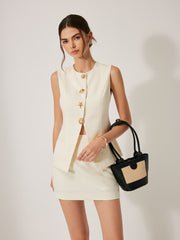 Button Detail Pockets Skirt Set