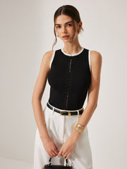 Color Block Knit Lace-Up Vest