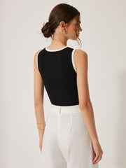 Color Block Knit Lace-Up Vest