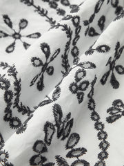 Embroidered V-Neck Belted Dress