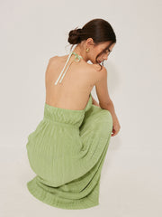 Pleated Halter Backless Dress