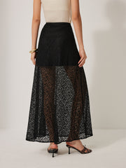 Semi-Sheer Lace Skirt Without Belt
