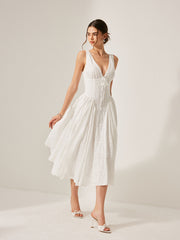 Cotton Embroidered Back Lace-Up Dress