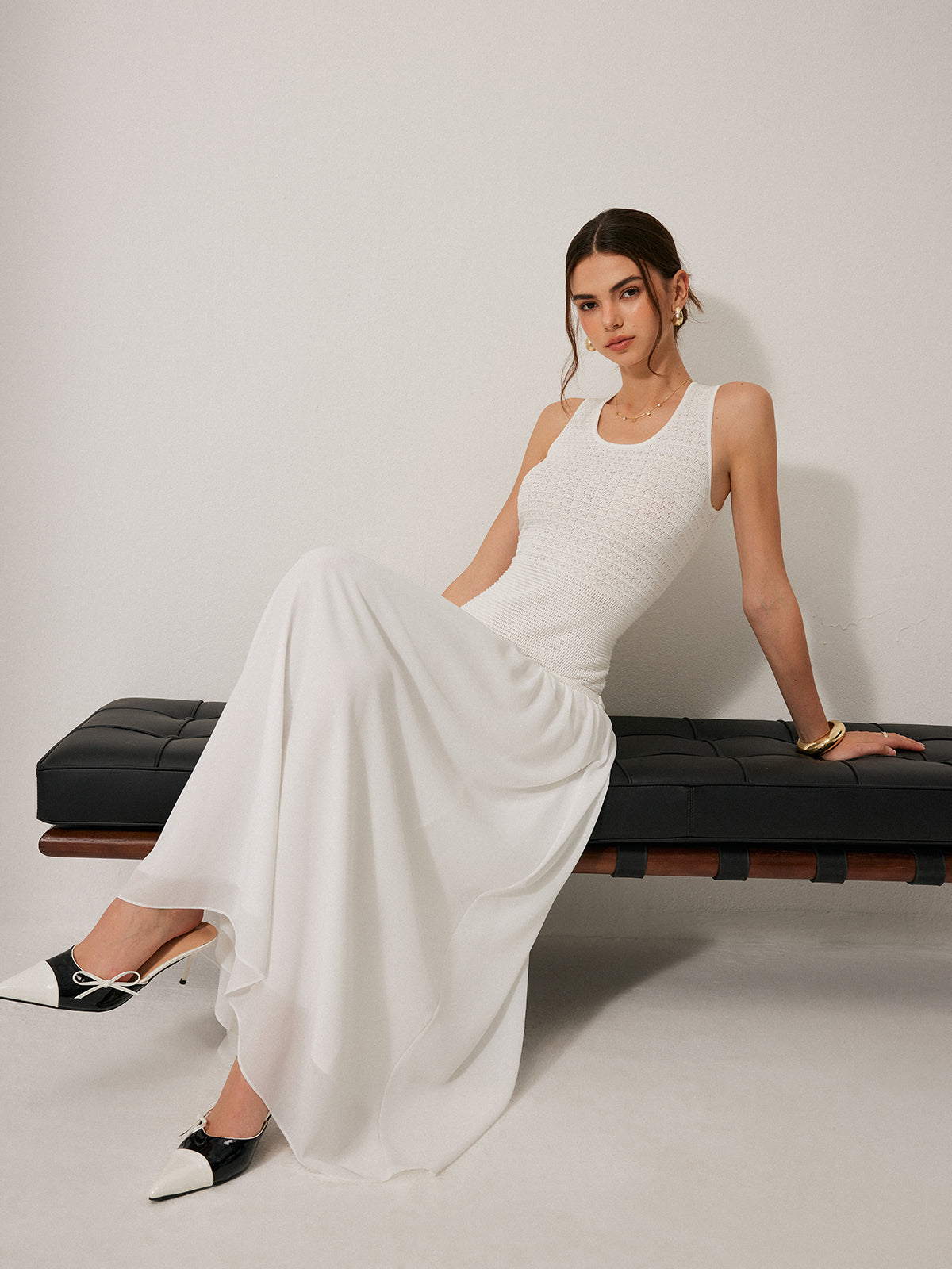 Semi-Sheer Knit Sleeveless Dress