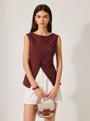 Cotton & Linen Button Detail Top