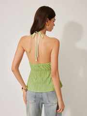 Pleated Halter Top With Tie Neck