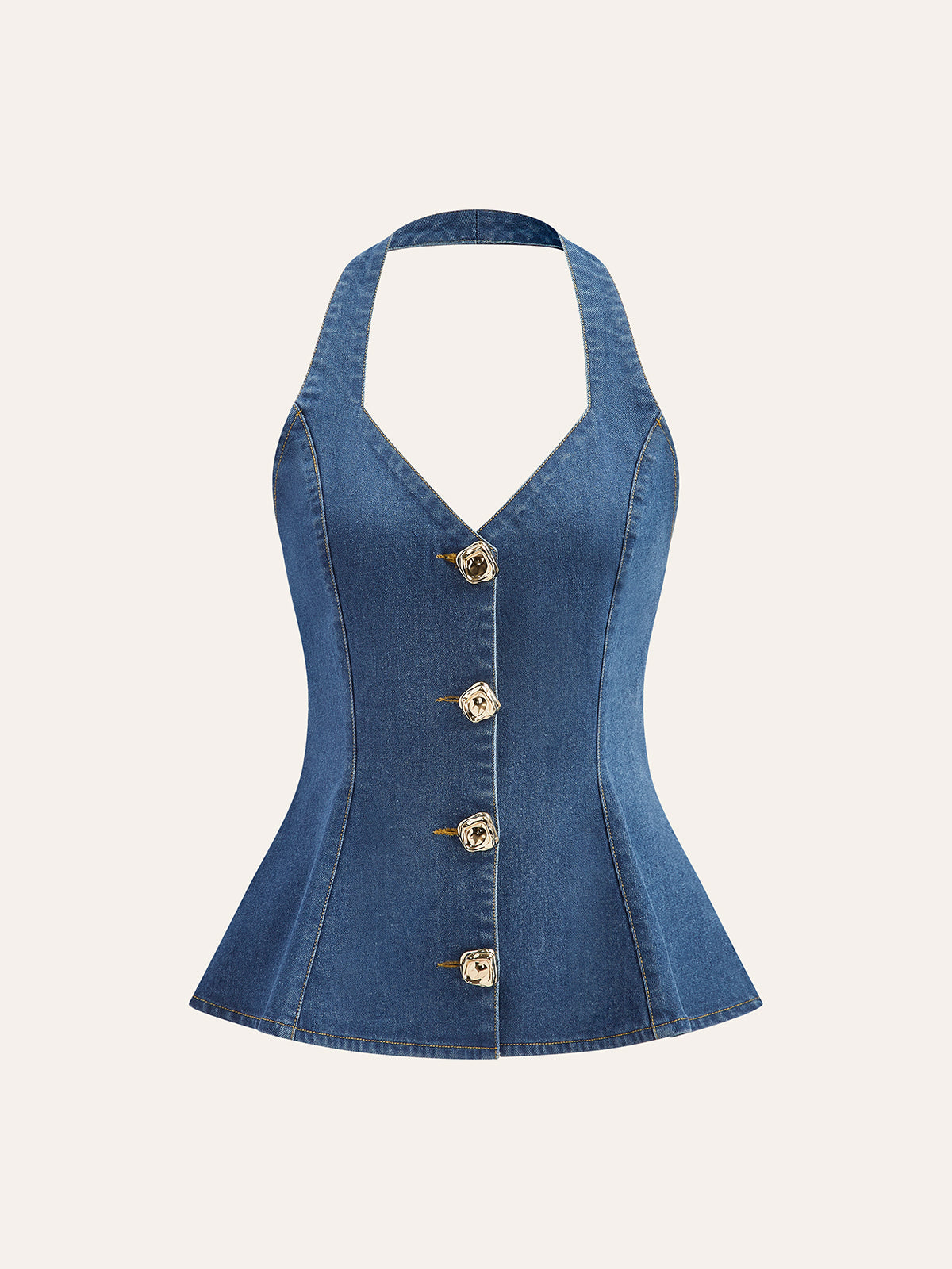 Denim Halter Top With Button Details