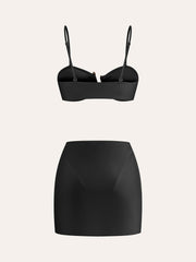 Golden Detail Bikini Set With Cover-Up Skirt