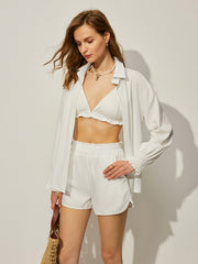 Three-Piece Shirt Bikini Top With Shorts Set