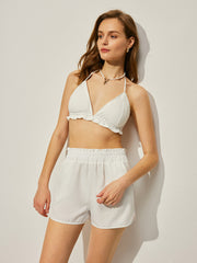 Three-Piece Shirt Bikini Top With Shorts Set