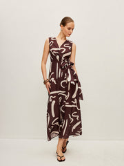 Abstract Print Wrap Dress With Tie Waist