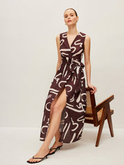 Abstract Print Wrap Dress With Tie Waist