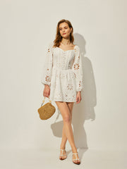 Cotton Floral Hollow Backless Dress