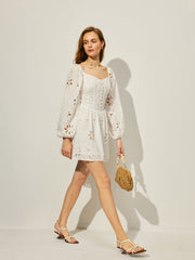 Cotton Floral Hollow Backless Dress