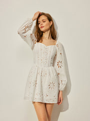 Cotton Floral Hollow Backless Dress