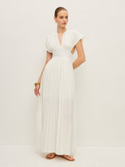 Pleated Cap-Sleeve Dress