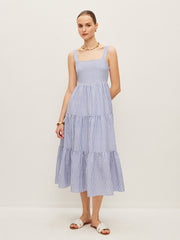 Striped Button-Detail Sleeveless Dress