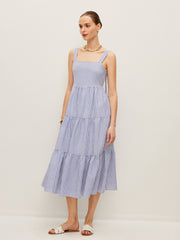 Striped Button-Detail Sleeveless Dress