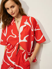 Abstract Print Shirt With Shorts Set