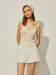 Crochet Knit Vest With Decor Button