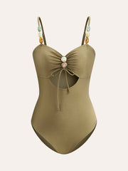Beaded Strap Cut-out One-Piece Swimsuit