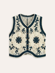 Embroidered Crochet Knit Vest