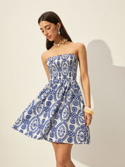 Strapless Floral Print Dress