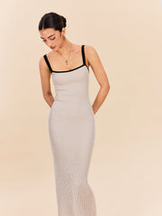 Striped Contrast Trim Spaghetti Strap Sweater Dress