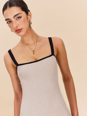 Striped Contrast Trim Spaghetti Strap Sweater Dress