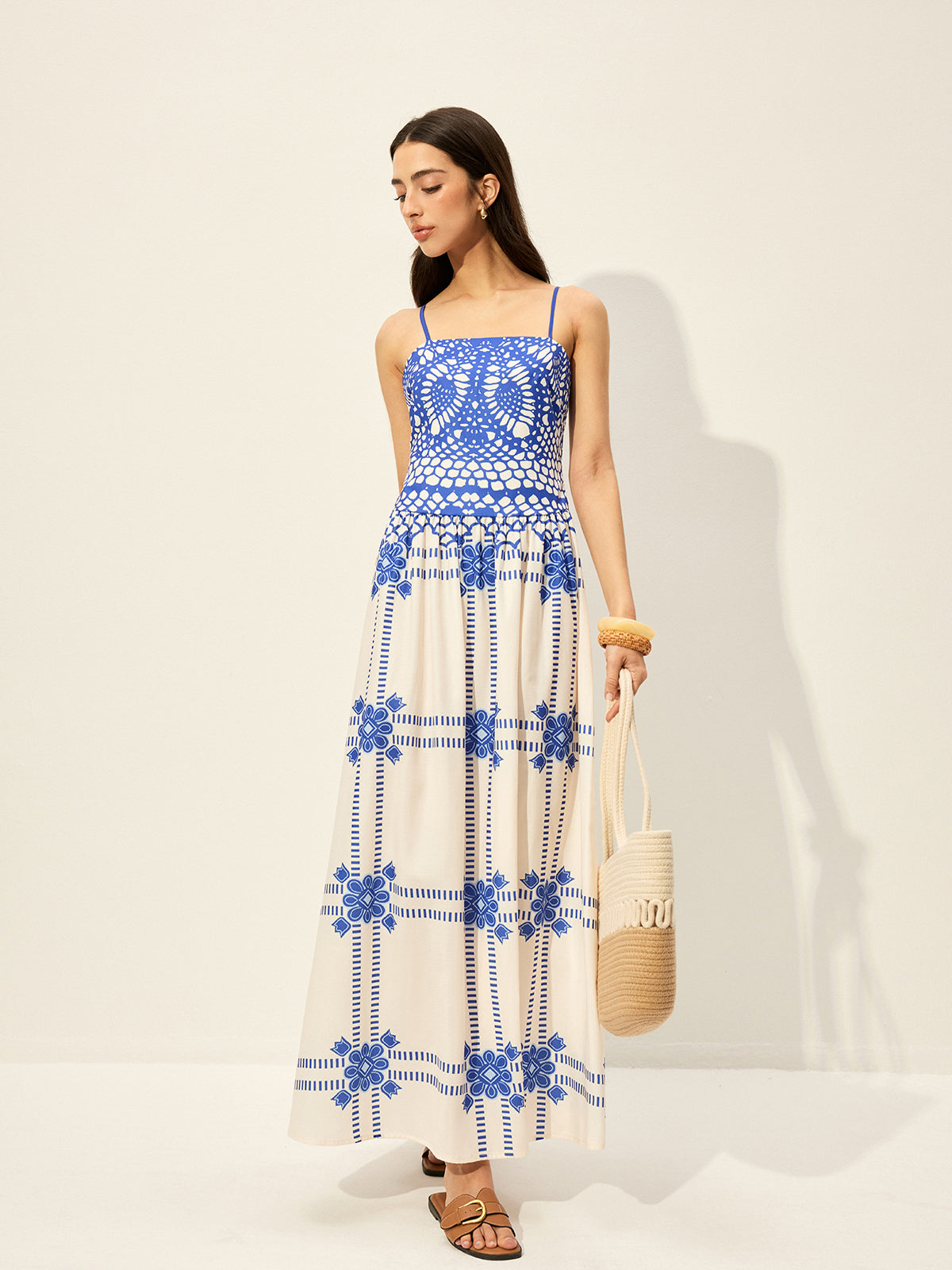 Print Adujstable Spaghetti Strap Zipper Dress