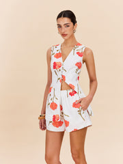 Floral Button-Front Shorts Set