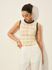 Crochet Contrast Trim Sweater Vest
