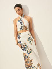 Floral Print Halter Top With Skirt Set
