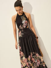 Floral Print Halter Neck Dress With Cut-Out Detail