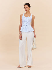 Striped Peplum Top With Bow Details