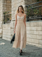 Semi-Sheer Embroidered Bustier Tiered Dress