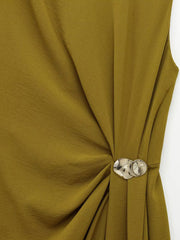 Metal Detail Shirred Waist Sleeveless Spilt Dress