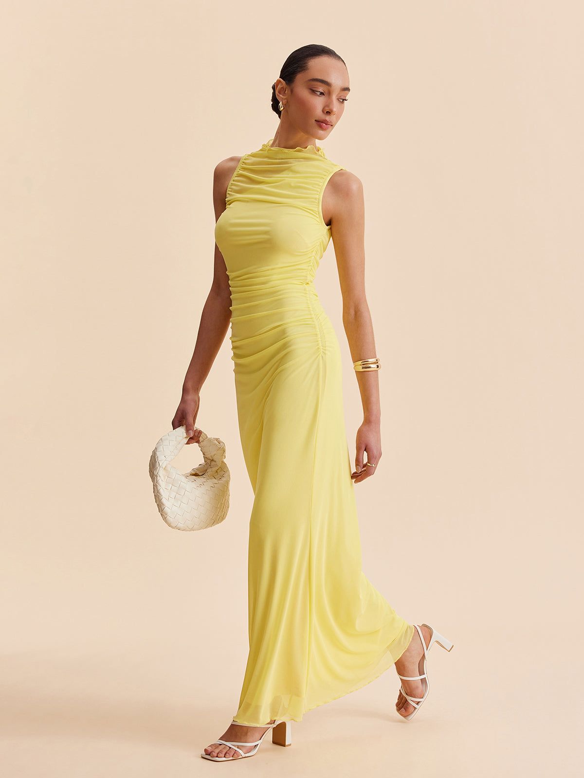 Mesh Ruched Sleeveless Dress