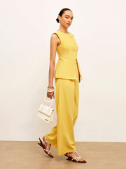 Linen & Cotton Mid-Waist Dress Pants