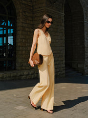 Cotton & Linen Wrap Top With Pants Set