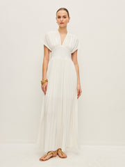 Pleated Cap-Sleeve Dress